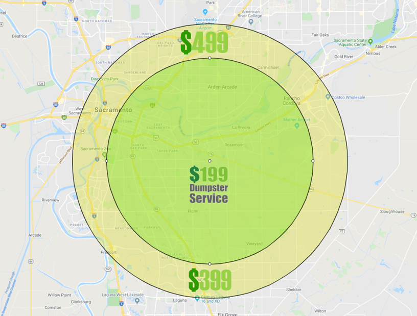 $199, $399 and $499 Dumpster Service Area